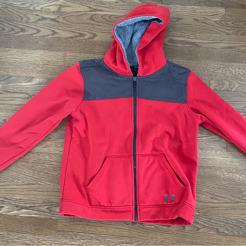 Under Armor red and grey zip up jacket